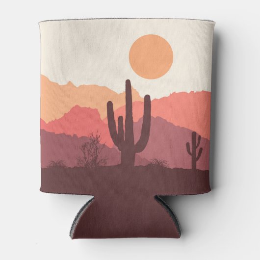 Mexicaans bordeauxrood en oranje woestijnlandschap blikjeskoeler (Voorkant)