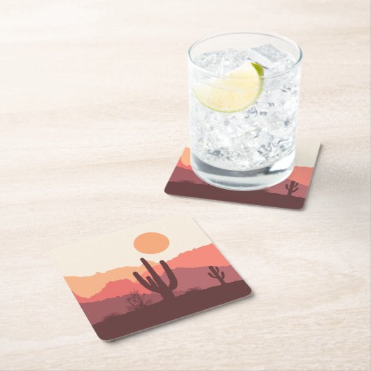 Mexicaans bordeauxrood en oranje woestijnlandschap vierkante kartonnen onderzetter (Insitu)
