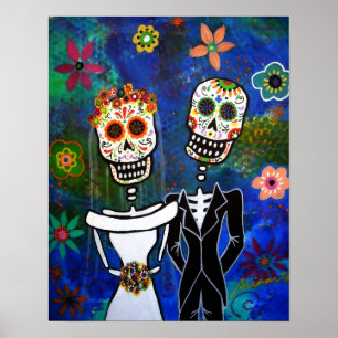 Mexicaans bruiloft Folk Art Painting Poster