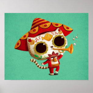 Mexicaans El mariachi Cute Cat Poster