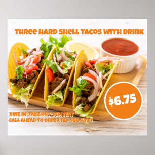 Mexicaans eten op maat harde tacos drankje poster