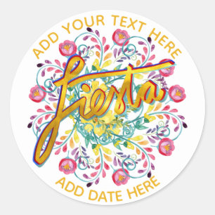 Mexicaans Fiesta Folk Bloemen Persoonlijke Witte Ronde Sticker