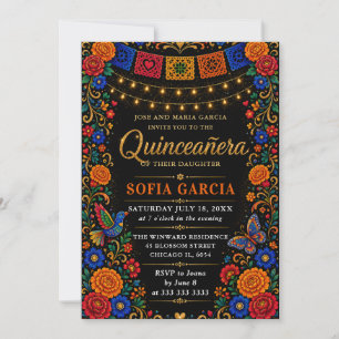 Mexicaans Fiesta Helder Bloemmotief Quinceanera Kaart