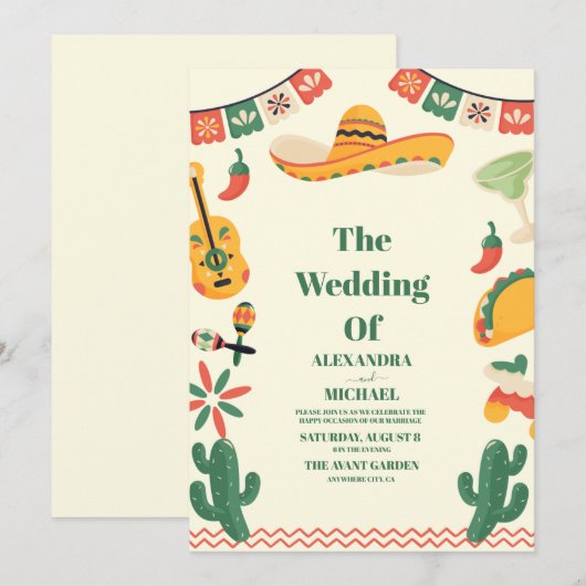Mexicaans Fiesta Papel Picado Bruiloft Kaart (Voorkant / Achterkant)
