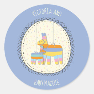 Mexicaans Fiesta Piñata momma en baby Ronde Sticker