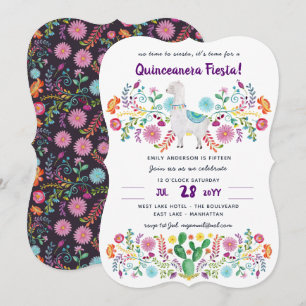 Mexicaans FIESTA Quinceanera Volk Bloemen Lama Sch Kaart