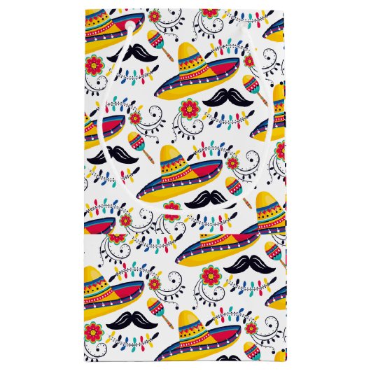 Mexicaans Folk Art Pattern Sombreros, Mustaches Klein Cadeauzakje (Achterkant)