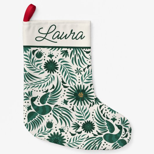 Mexicaans Folklore Pattern Script Name Green White Kleine Kerstsok (Voorkant)