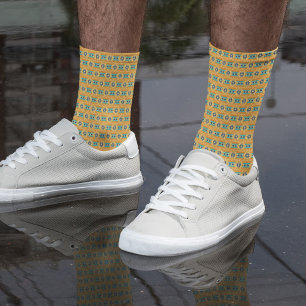 Mexicaans geïnspireerd patroon in geel en blauw sokken