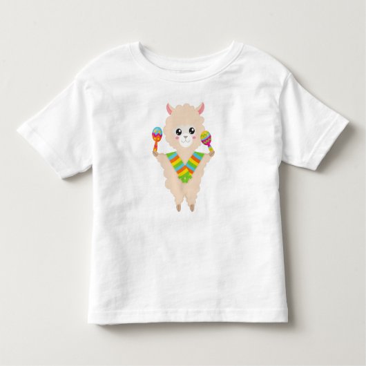 Mexicaans Llama, Cute Llama, Alpaca, Scarf, Maraca Kinder Shirts (Voorkant)
