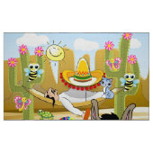 Mexicaans Man Donkey Dog Sombrero Yellow Fabric Stof (Fat Quarter)