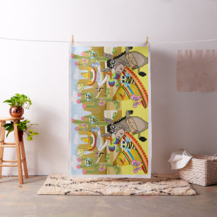 Mexicaans Man Donkey Dog Sombrero Yellow Fabric Stof