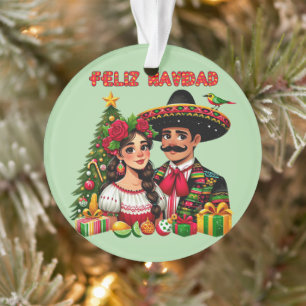 Mexicaans meisje man kerstboom Feliz Navidad kunst Ornament