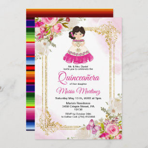 Mexicaans meisje met witte en roze dress Quinceane Kaart