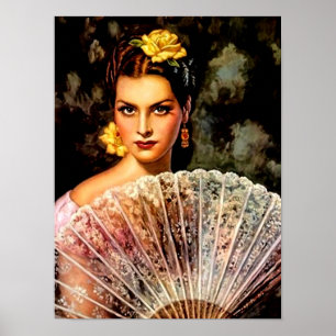 Mexicaans mooi kalender meisje met kant waaier poster