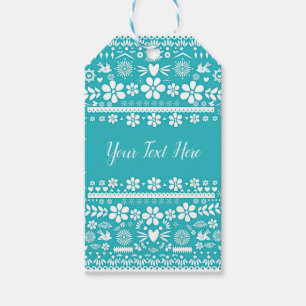 Mexicaans Picado Gesneden Turquoise Teal Trouw Huw Cadeaulabel