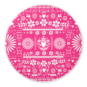 Mexicaans Picado Hot Pink Wit Papier Spaans Keramische Knop