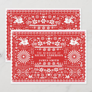 Mexicaans Picado Rood & Wit Papier Huwelijk Kaart