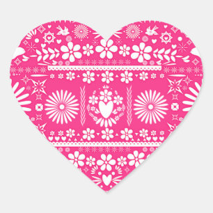 Mexicaans Picado Roze Witte Trouw Huwelijk Hart Sticker