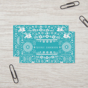 Mexicaans Picado Turquoise Teal Gesneden Papier Pa Visitekaartje