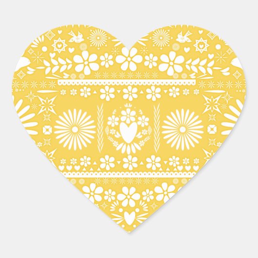 Mexicaans Picado Yellow White Paper Weduwschap Hart Sticker (Voorkant)