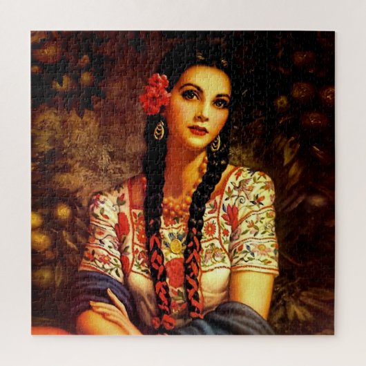 Mexicaans  pop-upmeisje met lange braden legpuzzel (Verticaal)