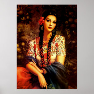 Mexicaans  pop-upmeisje met lange braden poster