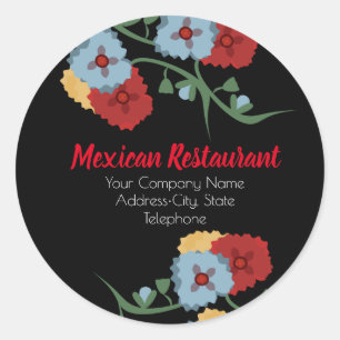 Mexicaans Restaurant Winkel Bloemen Bedrijfslabel Ronde Sticker