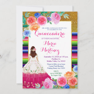 Mexicaans roze meisje Gold Quinceañera Birthday Kaart