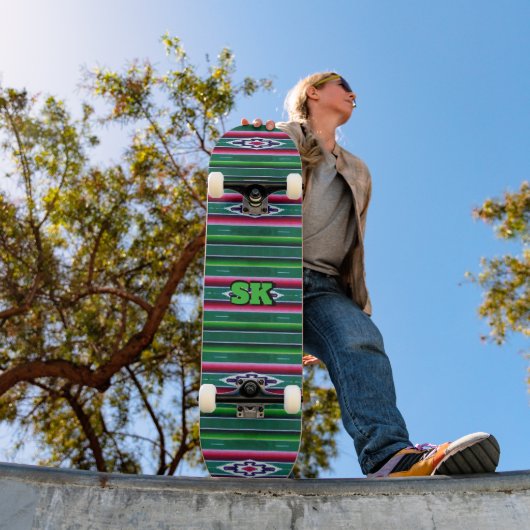 Mexicaans Sarape Pattern met monogram Skateboard (Buiten 1)