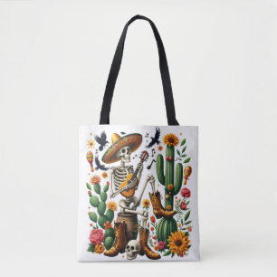 Mexicaans skelet speelt gitaar tussen cactussen draagtas