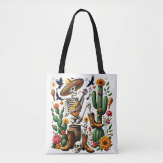 Mexicaans skelet speelt gitaar tussen cactussen draagtas