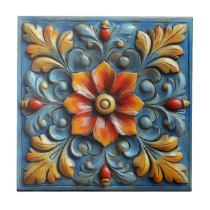 Mexicaans Spaans Floral Sinaasappel en blauw Tegeltje