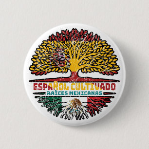 Mexicaans-Spaanse vlag over boomstammen Ronde Button 5,7 Cm