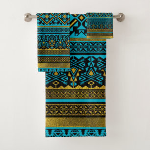Mexicaans stijlpatroon - zwart, blauwgroen en goud bad handdoek