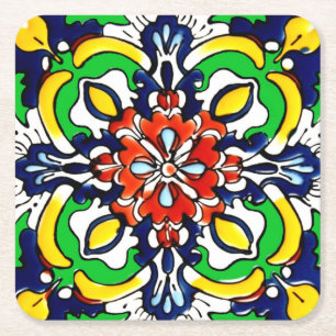 Mexicaans Talavera Terracotta Tegeldesign Nr. 7 Vierkante Kartonnen Onderzetter