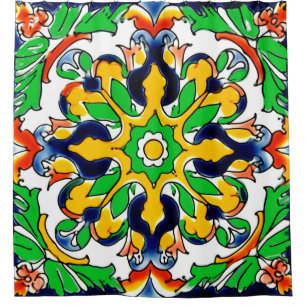 Mexicaans Talavera Terracotta Tegelontwerp Nr. 4 Douchegordijn