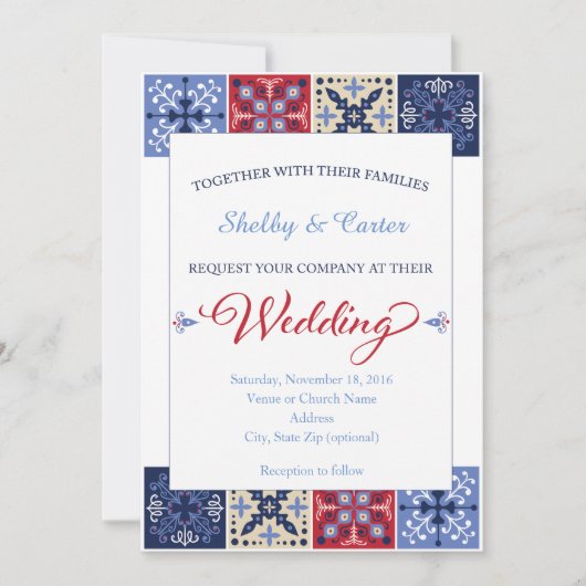 Mexicaans Talavera Tile Wedding Uitnodiging (Voorkant)
