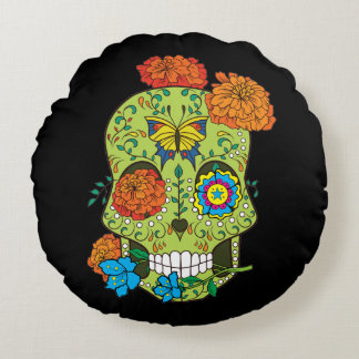 Mexicaans Tattoo Sugar Skull Roos in mond Rond Kussen