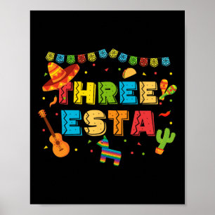 Mexicaans thema 3e Verjaardag 3 Jaar Oud Kinder Dr Poster