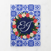 Mexicaans Tile Coral en Cream Rozen Weddenschap Drieluik Uitnodiging (Cover)