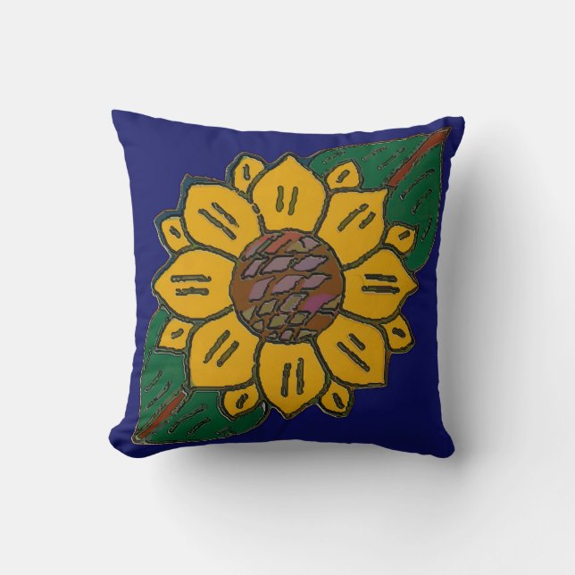 Mexicaans Tile Sunflower Kussen (Voorkant)