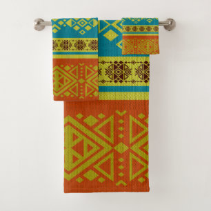 Mexicaans/tribaal Stijlpatroon - Oranje en blauw Bad Handdoek