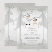 Mexicaans zilver Sibling Baptism & Third Birthday Kaart (Voorkant / Achterkant)