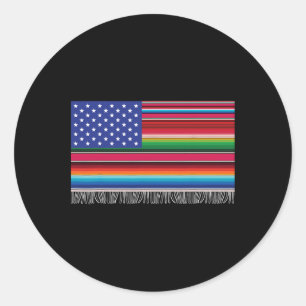 Mexicaanse Amerikaanse vlag Serape Cinco de Mayo v Ronde Sticker