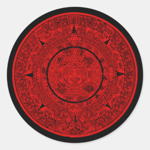 Mexicaanse Aztec Sun Stone Mayakalender 2 Ronde Sticker