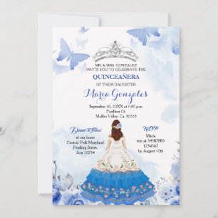 Mexicaanse baby Blue Butterfly Quinceanera Birthda Kaart