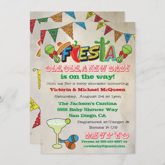 Mexicaanse Baby shower Fiesta Couples Kaart (Voorkant / Achterkant)