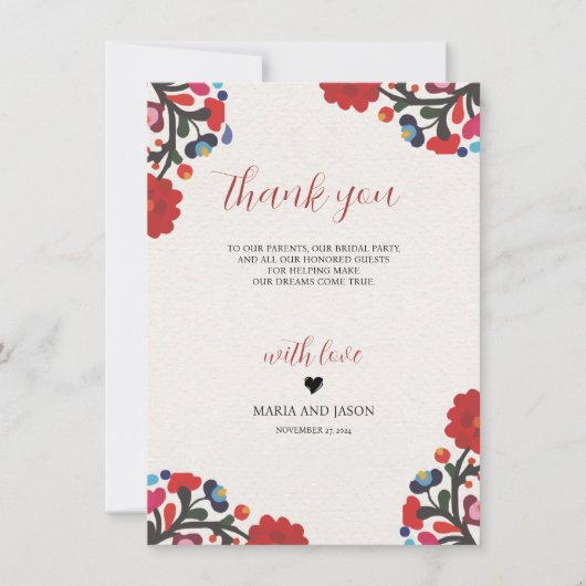 Mexicaanse Bloemen Elegante Kleurrijke Fiesta Huwe Bedankkaart (Voorkant)