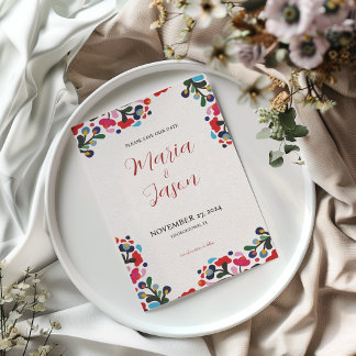Mexicaanse Bloemen Elegante Kleurrijke Fiesta Huwe Save The Date